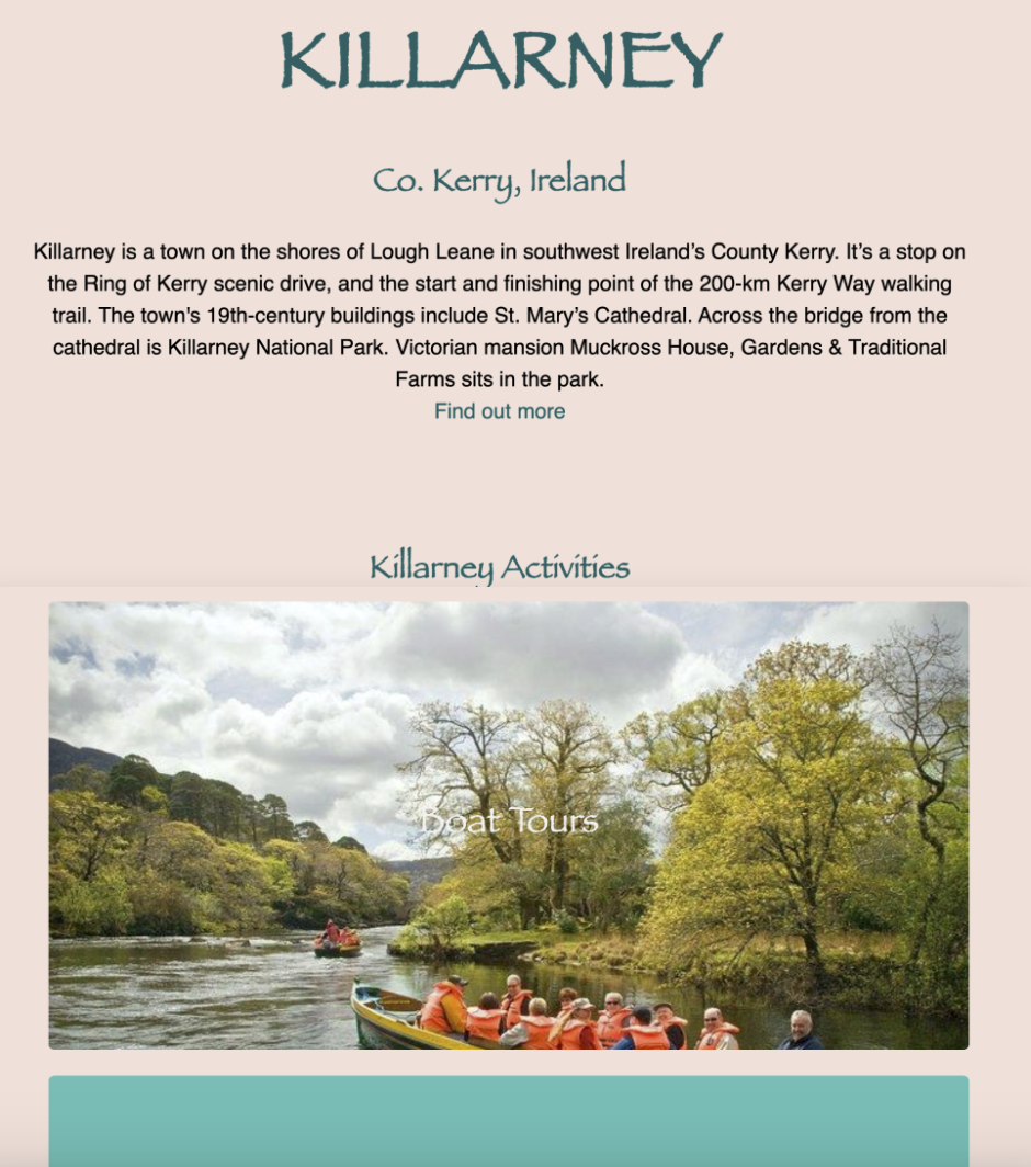 Image of Killarney webpage